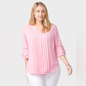 Roz & Ali Pink Pleated Blouse, Plus Size 2X